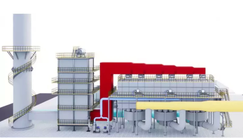 RTO in a tablet coating line, showing integration with fluid-bed equipment and exhaust capture.