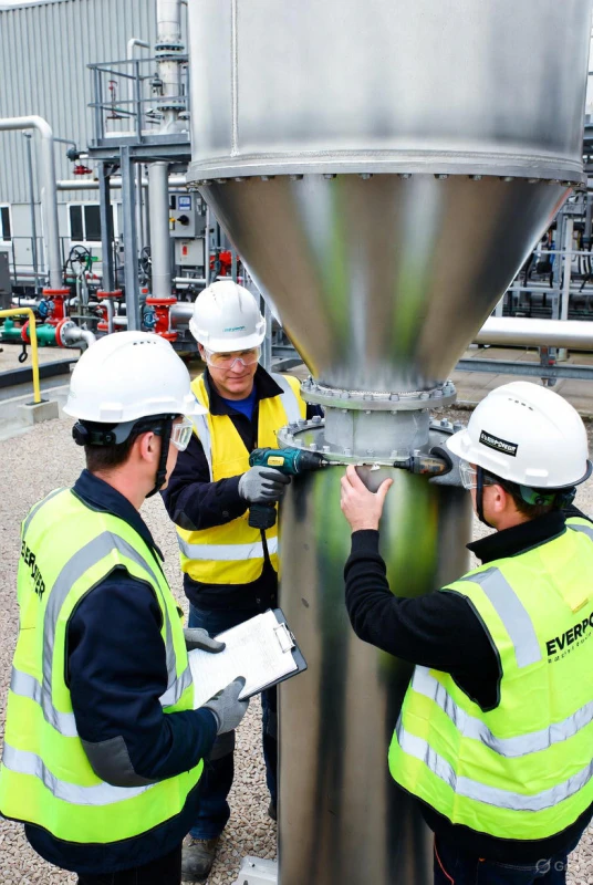 Photo of technicians installing an EVER-POWER RTO at a rendering facility in North Holland, with workers in safety gear.