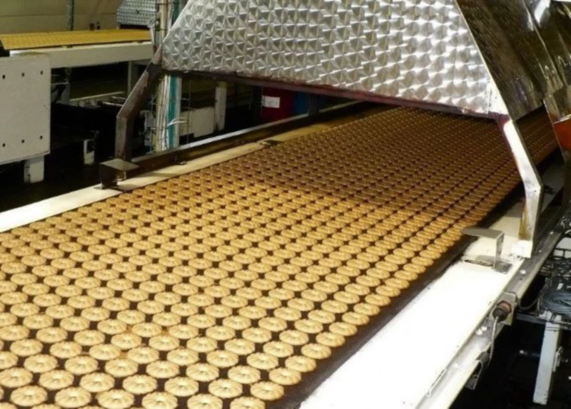 Belt tracking in tunnel ovens, depicting conveyor belts in biscuit baking lines where RTO manages rising emissions from heat zones.