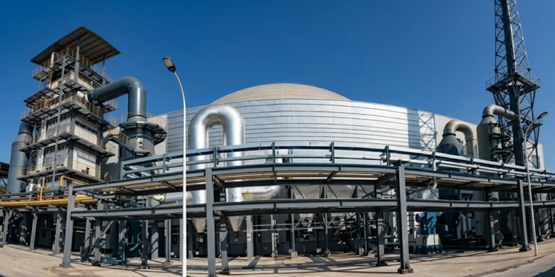 Toepassingsscenario's van een geïntegreerd systeem voor stofverwijdering, ontzwaveling en SNCR-denitrificatie bij een afvalzoutverbrandingsinstallatie (SPI), met een volledig geïnstalleerde locatie inclusief blustoren, zakkenfilters en schone schoorsteenafvoer in een gevaarlijke chemische industriële omgeving.