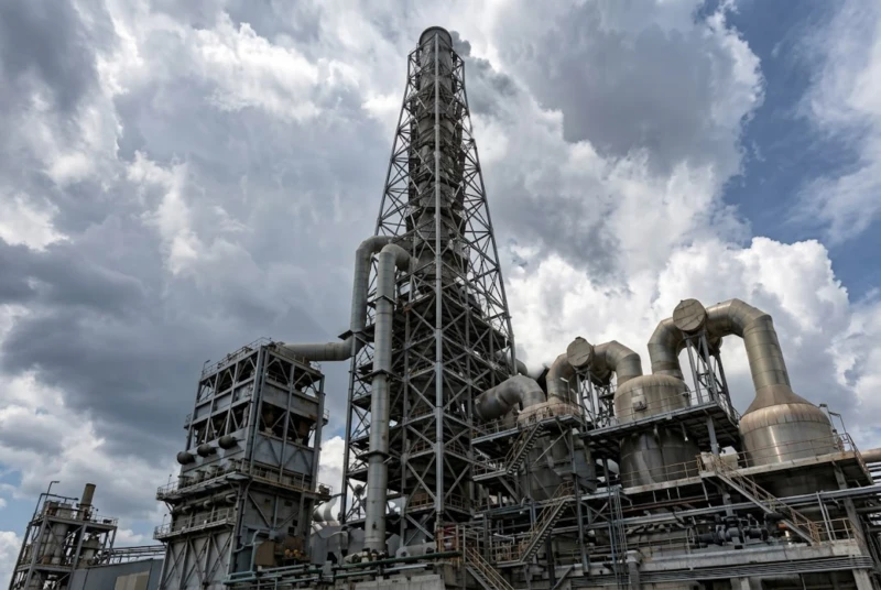 Magnetic Plume Abatement device in standby mode showing visible white plume from solid waste treatment incineration stack before system activation