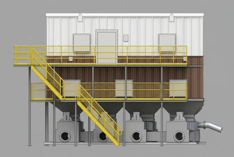 RTO anti-clogging design for pharmaceutical API VOC abatement showing modular separate bottom ceramic layer with independent maintenance platform access holes inspection hatches spray nozzle flushing system and removable bottom ceramic bed segments for online flushing at 50 degrees Celsius or replacement without full system shutdown